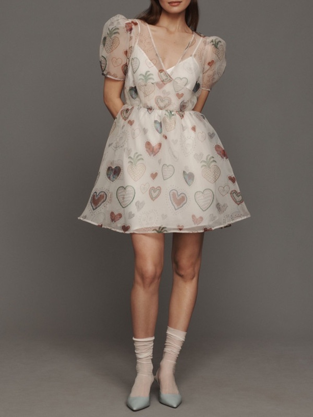Farm Rio Semi-Sheer Puff-Sleeve Mini Dress Size S - Picture 3 of 11